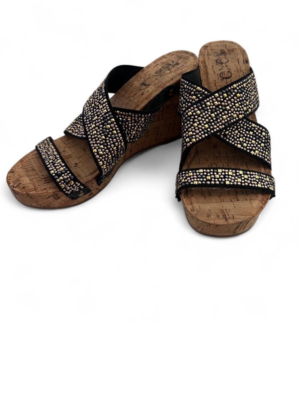 XOXO Black Cork Wedges Gold Studs Y2K Boho